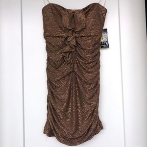 Beautiful Copper Colored Strapless Ruffle Dress